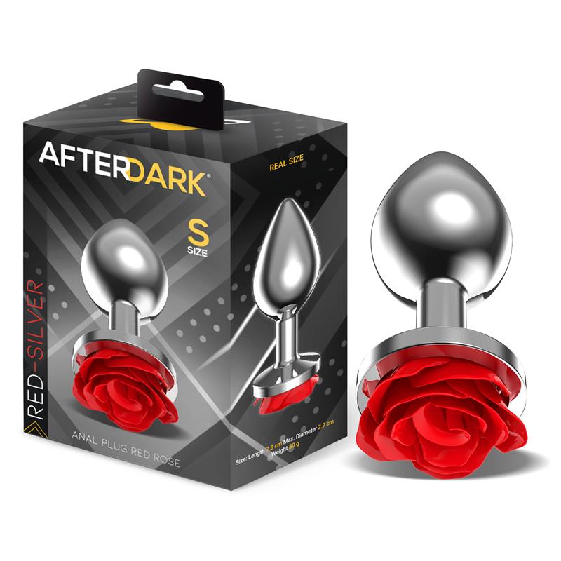 Plug Anal em Metal com rosa vermelha tamanho S