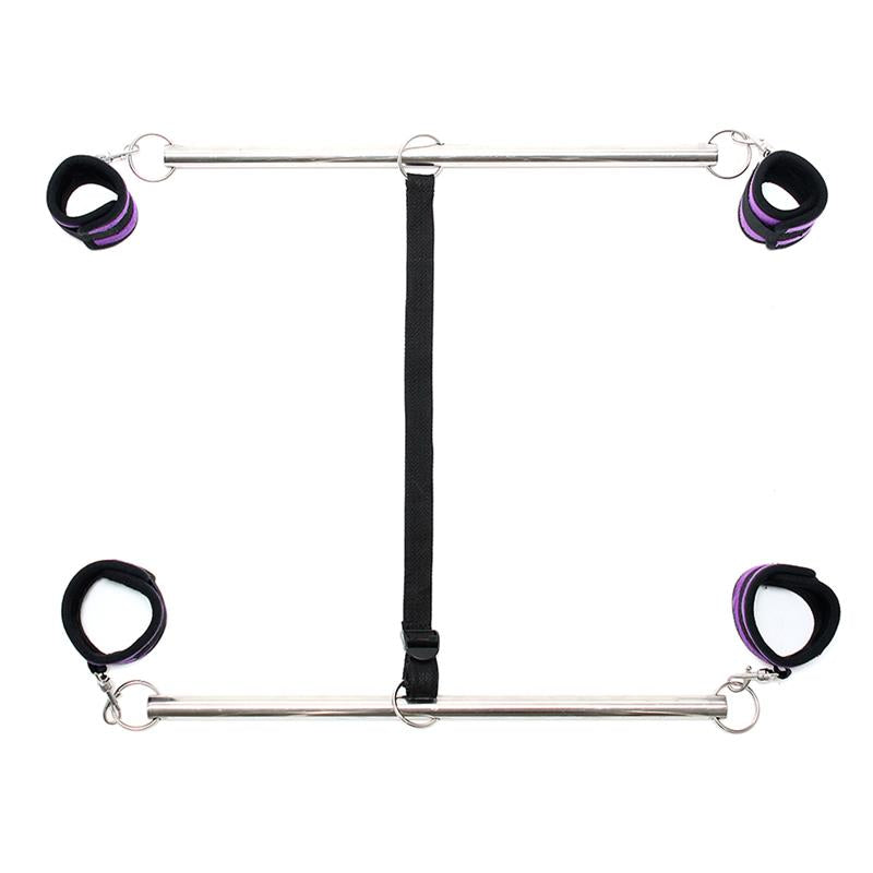 BONDAGE PLAY DOUBLE SPREADER BAR WITH SUFFS ADJUSTABLE PURPLE