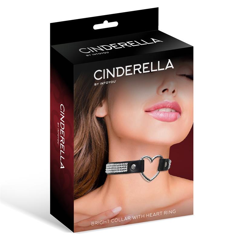 CINDERELLA COLLAR WITH HEART AND RHINESTONES CHOKER STYLE VEGAN LEATHER ONE SIZE