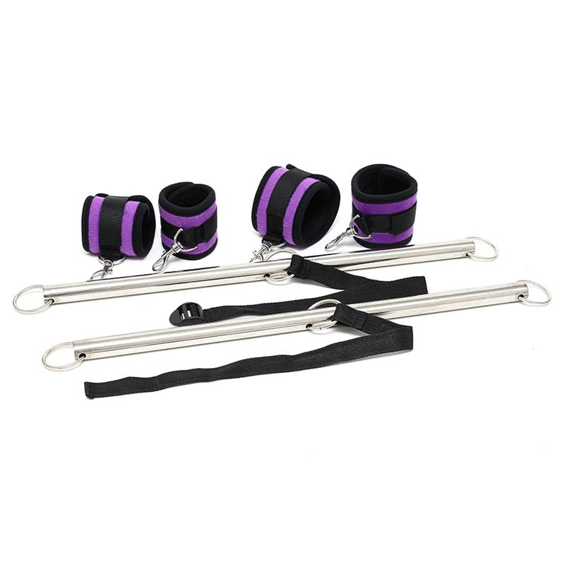 BONDAGE PLAY DOUBLE SPREADER BAR WITH SUFFS ADJUSTABLE PURPLE