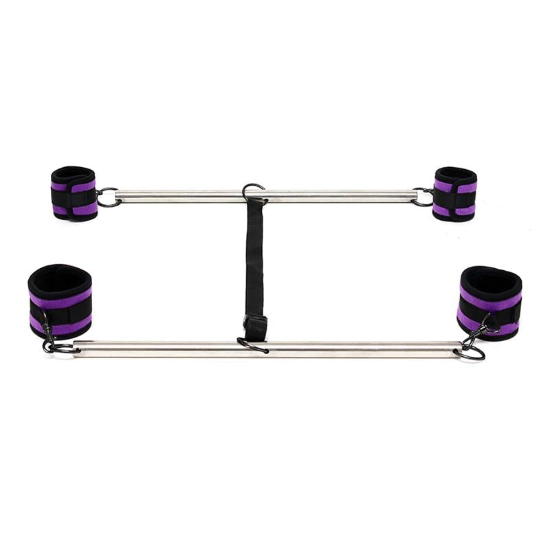 BONDAGE PLAY DOUBLE SPREADER BAR WITH SUFFS ADJUSTABLE PURPLE