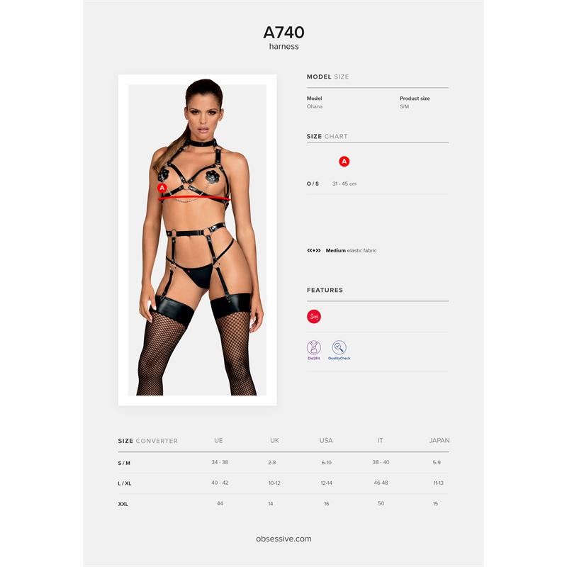 OBSESSIVE A740 CHEST HARNESS FOR BONDAGE ONE SIZE ADJUSTABLE
