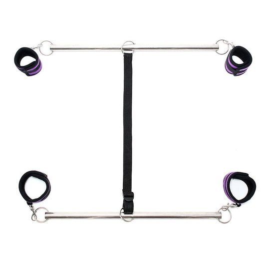 BONDAGE PLAY DOUBLE SPREADER BAR WITH SUFFS ADJUSTABLE PURPLE