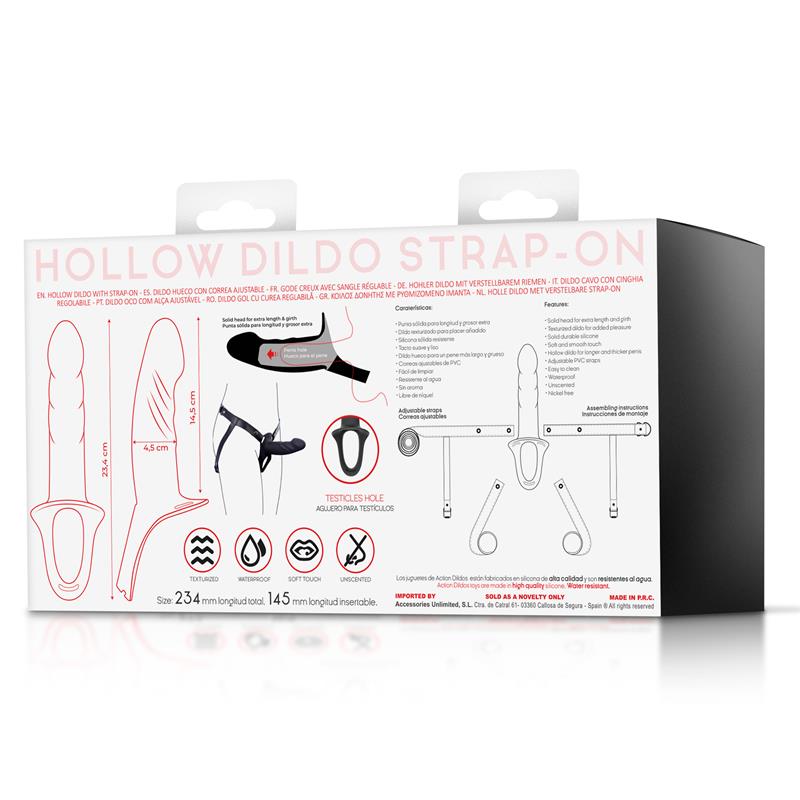 ACTION STRAP-ON WITH HOLLOW DILDO PREMIUM SILICONE SIZE S BLACK