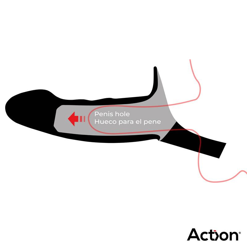 ACTION STRAP-ON WITH HOLLOW DILDO PREMIUM SILICONE SIZE S BLACK
