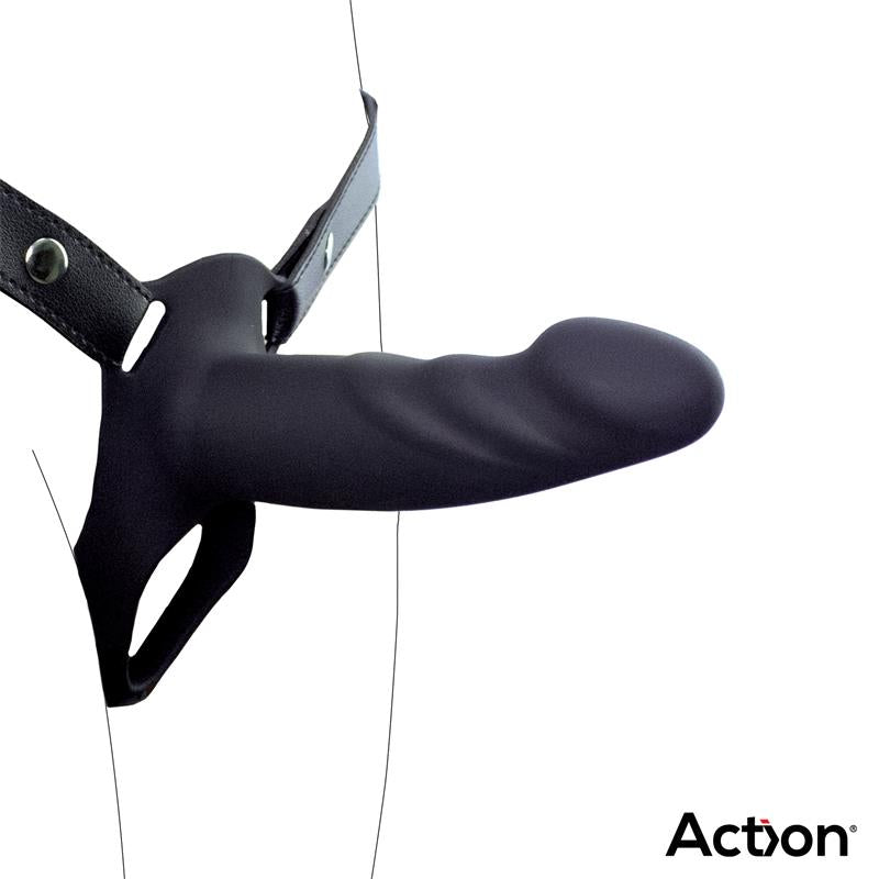 ACTION STRAP-ON WITH HOLLOW DILDO PREMIUM SILICONE SIZE S BLACK