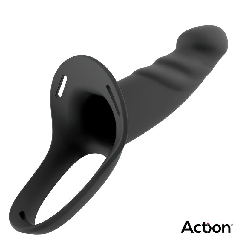 ACTION STRAP-ON WITH HOLLOW DILDO PREMIUM SILICONE SIZE S BLACK