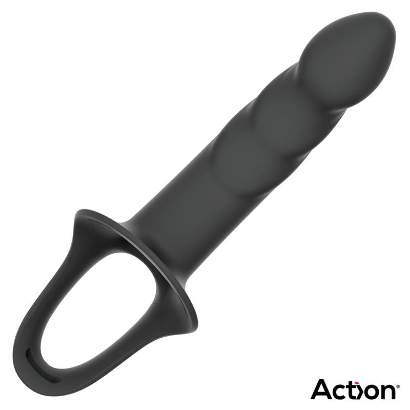 ACTION STRAP-ON WITH HOLLOW DILDO PREMIUM SILICONE SIZE S BLACK