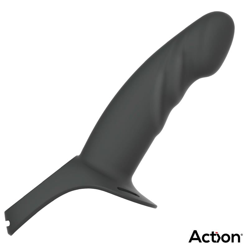 ACTION STRAP-ON WITH HOLLOW DILDO PREMIUM SILICONE SIZE S BLACK