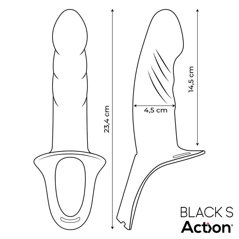 ACTION STRAP-ON WITH HOLLOW DILDO PREMIUM SILICONE SIZE S BLACK
